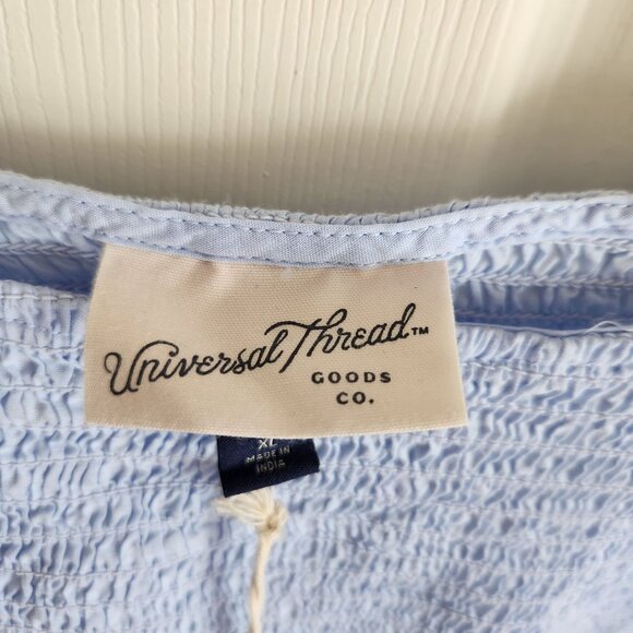 Womens Light Blue Smocked Crop Top Eyelet Flutter Sleeves Universal Thread XL - Picture 5 of 9